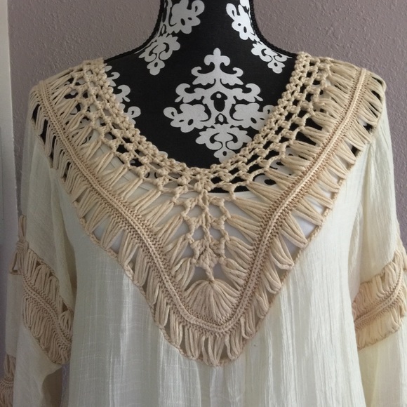 Ya Los Angeles Crochet Boho Festival Poncho Top L - Picture 2 of 9